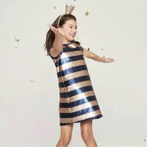 Girls' Navy and Gold Sequin Striped Party Dress